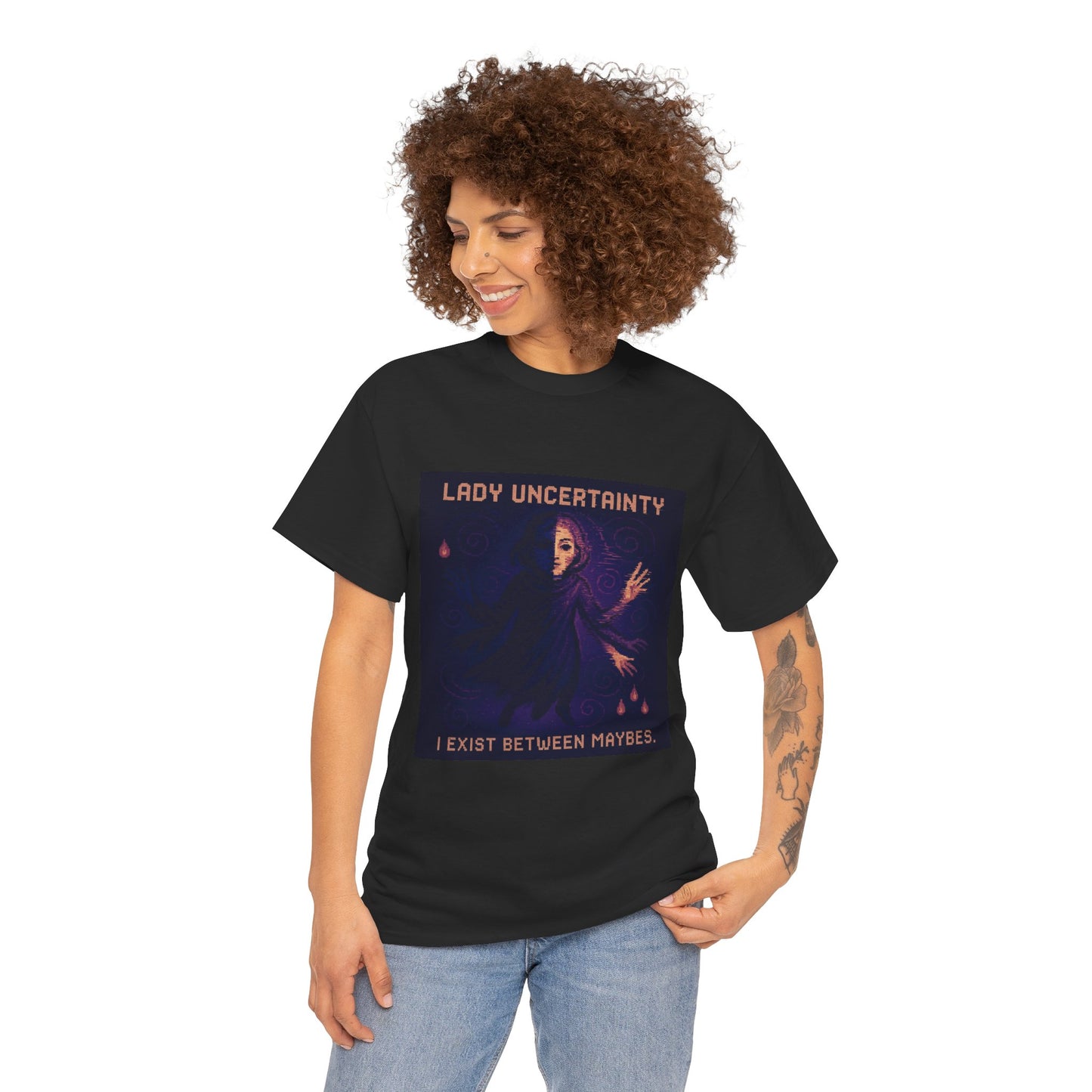 Lady Uncertainty – Quantum Mechanics / Heisenberg’s Limit Pixel Tee - PixelatedPhysics