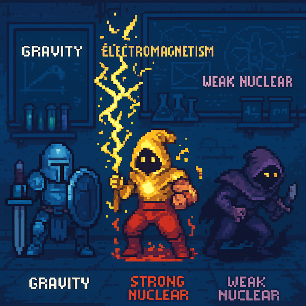 The Four Fundamental Forces Explained by Overworked Pixel Warriors