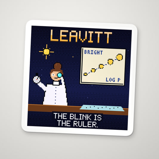 Henrietta Swan Leavitt pixel-art physics sticker – the Cepheid period–luminosity relation