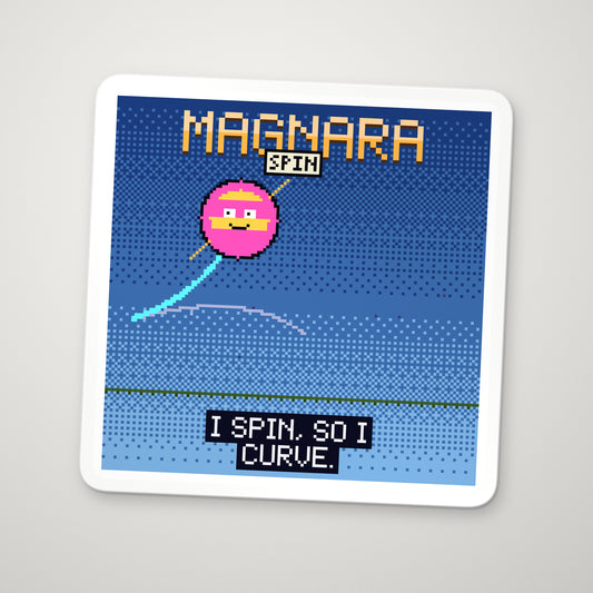 Magnara pixel-art physics sticker – the Magnus effect on a spinning ball