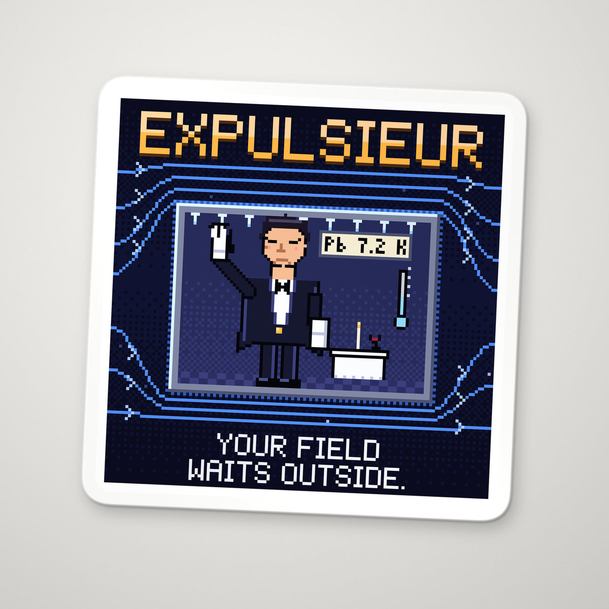 Expulsieur navy pixel-art physics sticker, Meissner effect