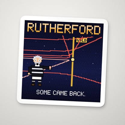 Ernest Rutherford pixel-art physics sticker – the gold foil experiment