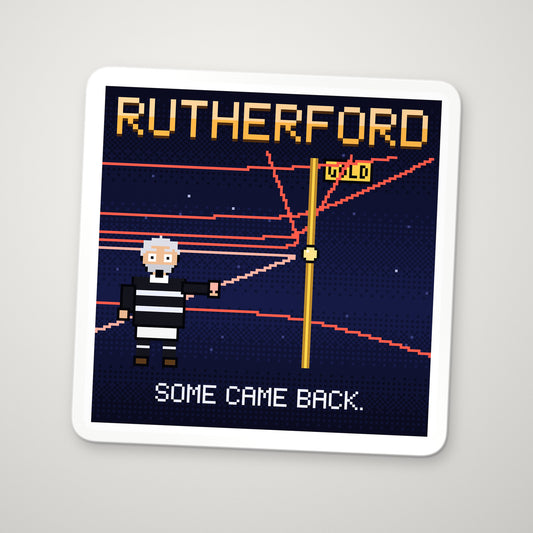 Ernest Rutherford pixel-art physics sticker – the gold foil experiment
