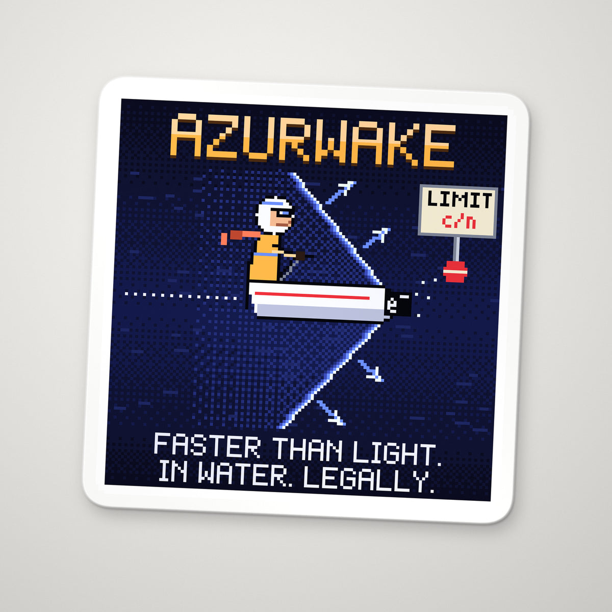Azurwake navy pixel-art physics sticker, Cherenkov radiation