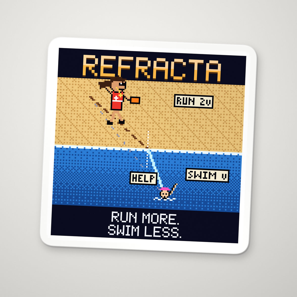 Refracta pixel-art physics sticker – Fermat’s principle of least time