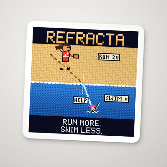 Refracta pixel-art physics sticker – Fermat’s principle of least time
