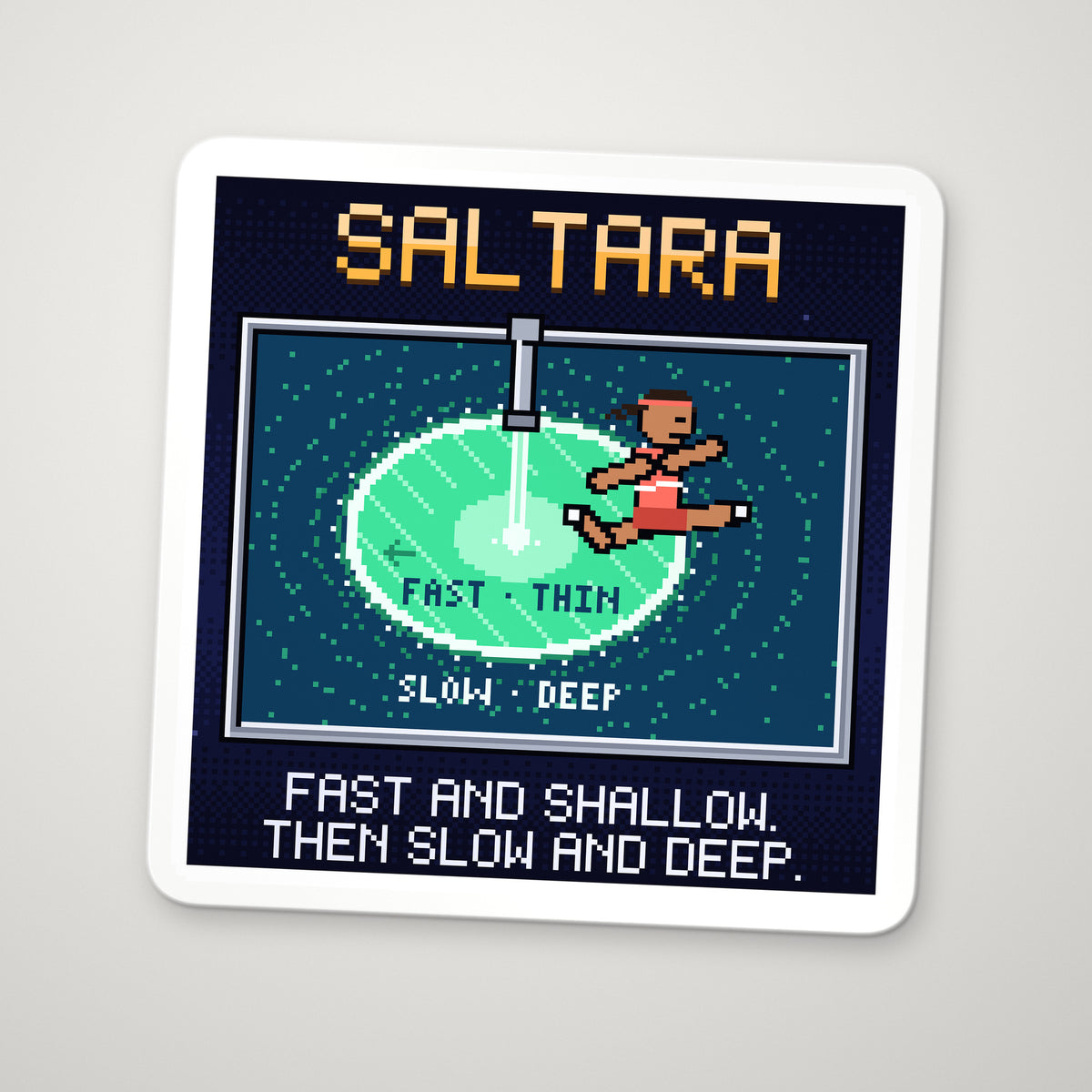 Saltara navy pixel-art physics sticker, hydraulic jump