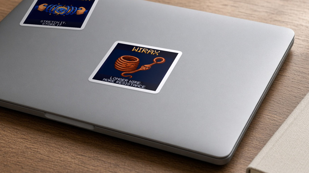 Wirax pixel-art physics sticker on a laptop