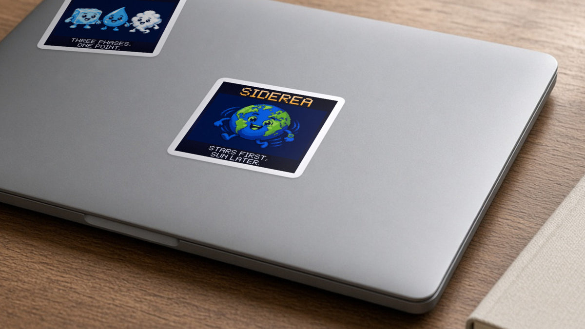 Siderea pixel-art physics sticker on a laptop