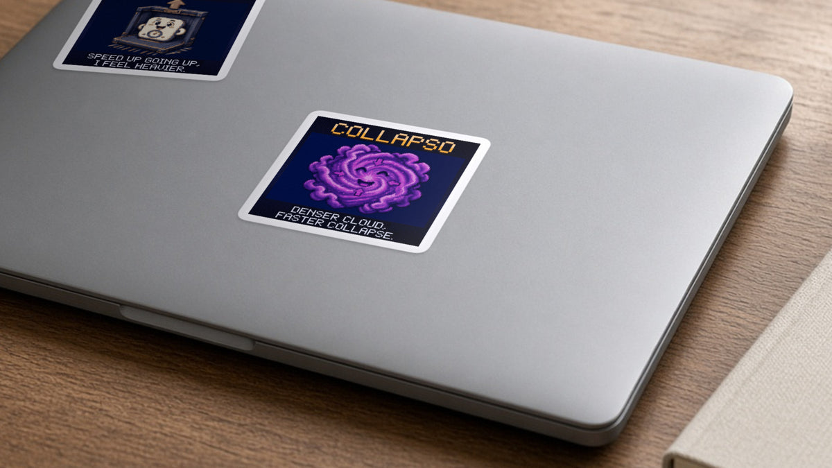 Collapso pixel-art physics sticker on a laptop