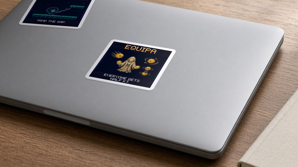 Equipa pixel-art physics sticker on a laptop