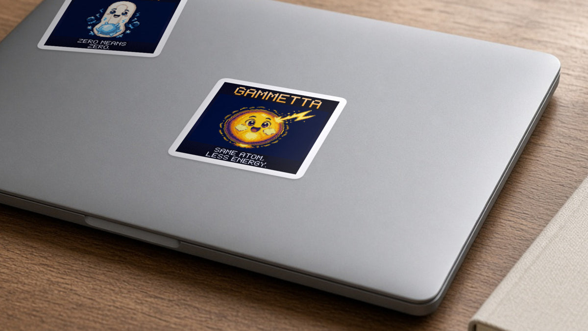 Gammetta pixel-art physics sticker on a laptop
