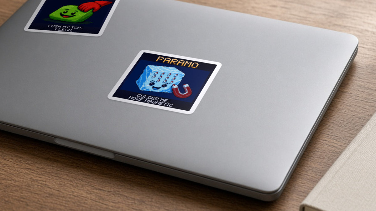 Paramo pixel-art physics sticker on a laptop