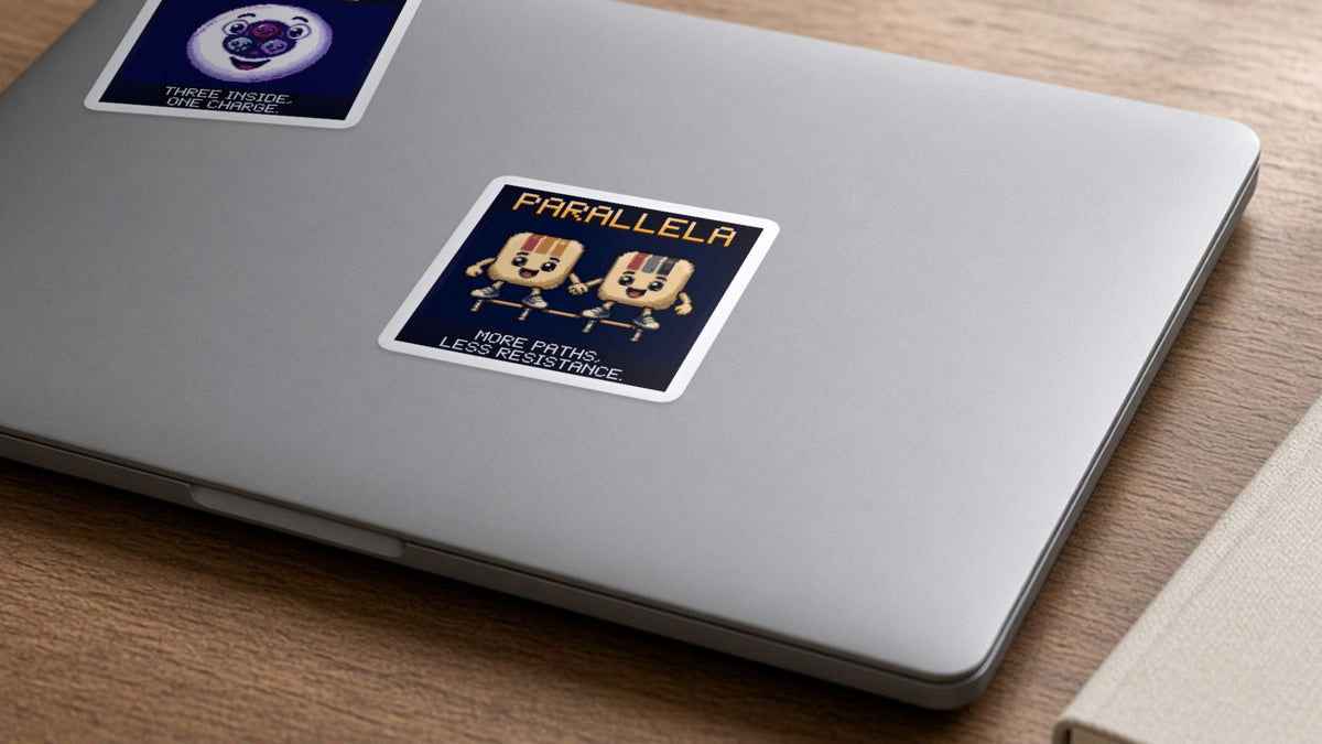 Parallela pixel-art physics sticker on a laptop