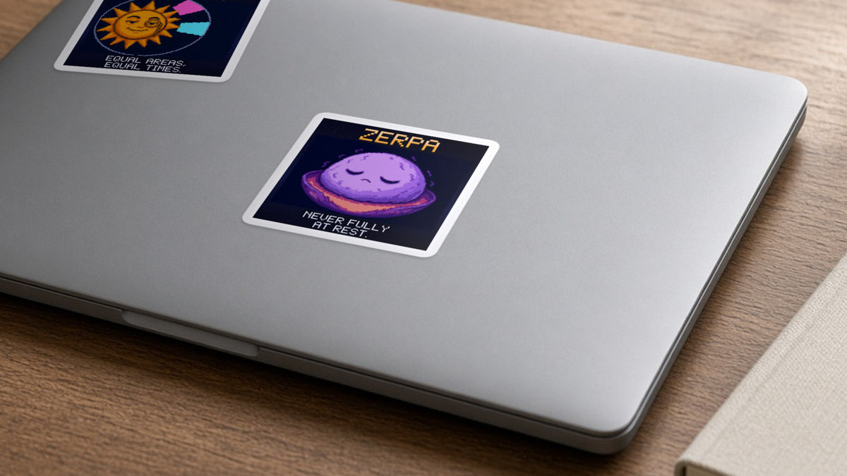 Zerpa pixel-art physics sticker on a laptop