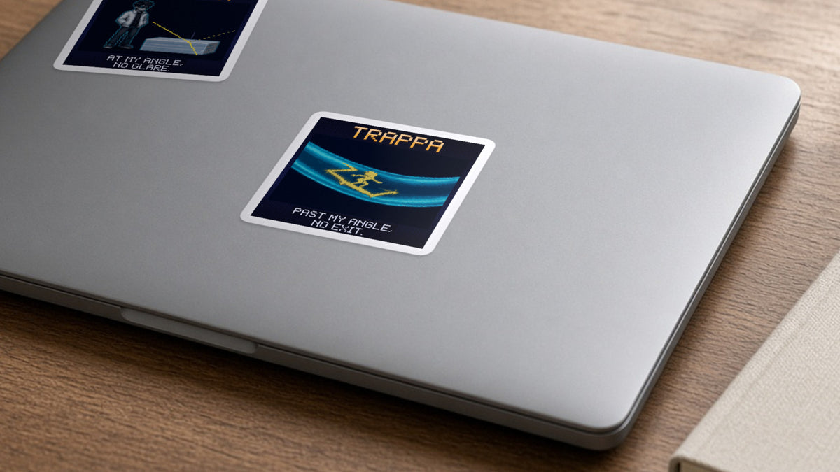 Trappa pixel-art physics sticker on a laptop