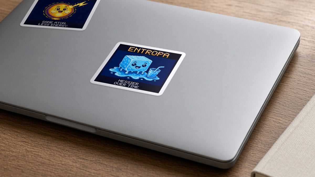 Entropa pixel-art physics sticker on a laptop