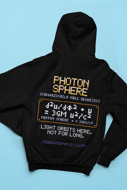 Photon Sphere Hoodie – EVEN LIGHT GOES AROUND | Pixelated Physics – flat back