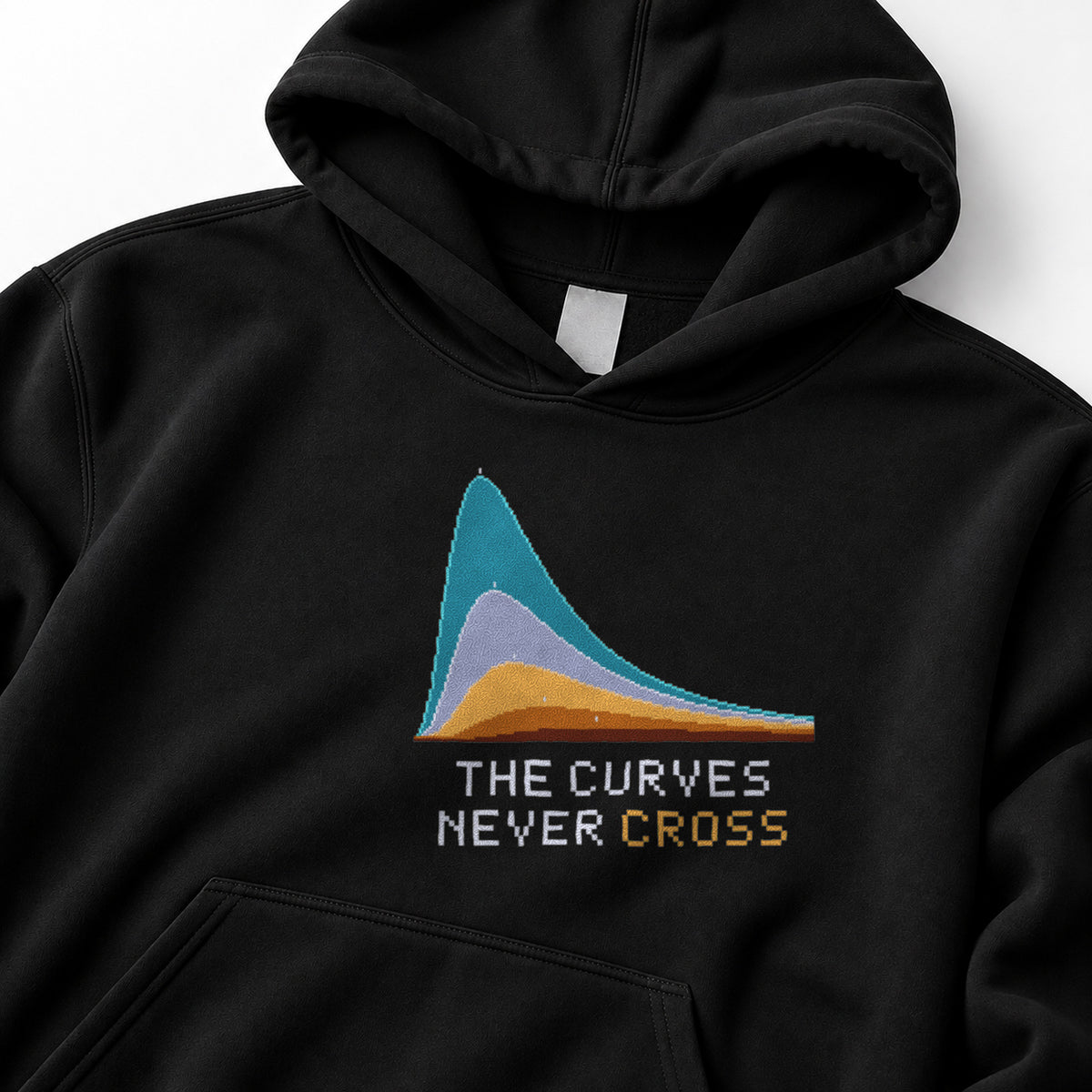 Black Blackbody physics hoodie, pixel-art blackbody radiation design, front view