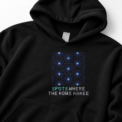 Black Diffraction physics hoodie, pixel-art crystal diffraction design, front view