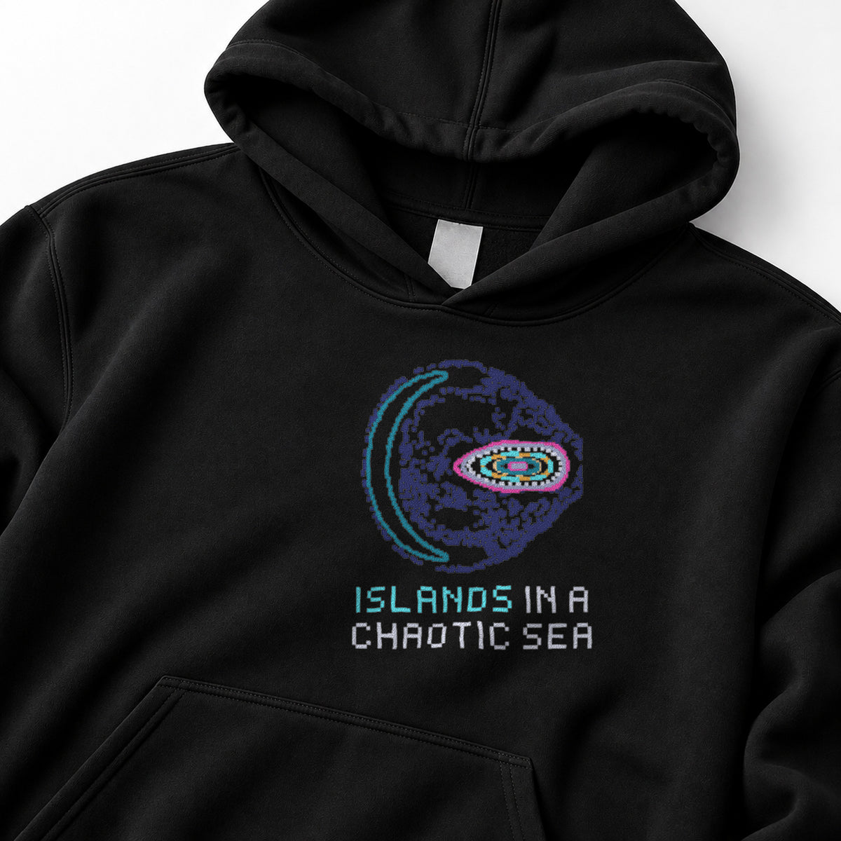 Black Poincaré Section physics hoodie, pixel-art Hénon–Heiles Poincaré section design, front view