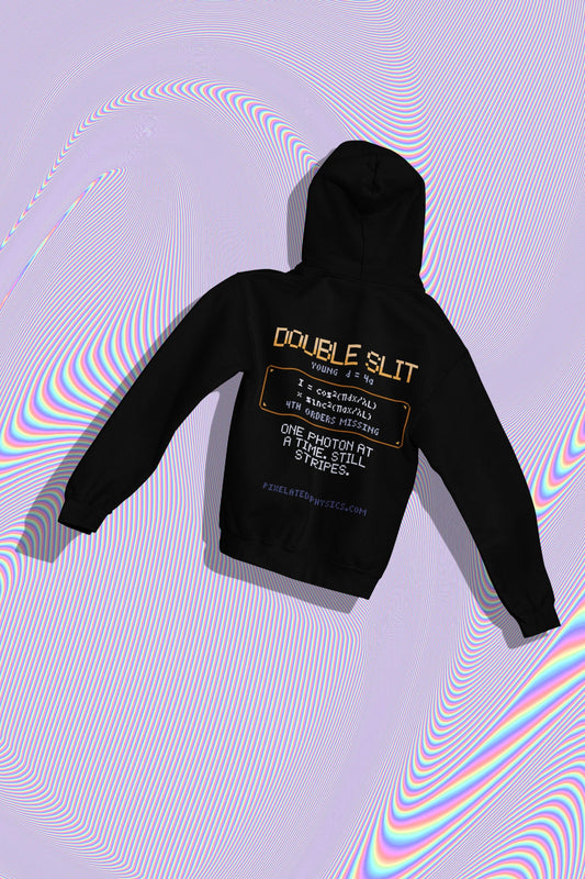 Double Slit Hoodie – DARK WHERE THE PATHS DISAGREE | Pixelated Physics – flat back