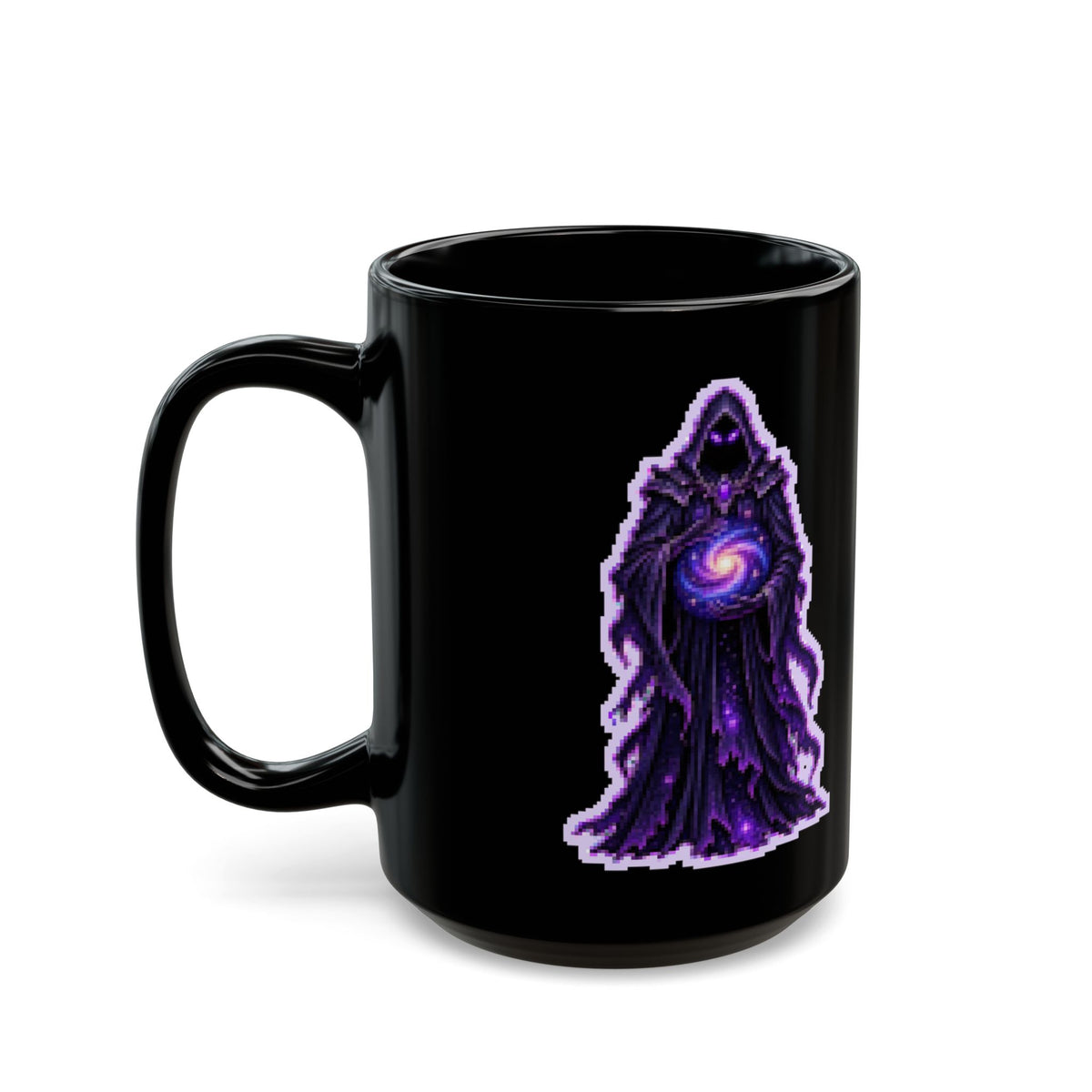 Umbrar – Dark Matter pixel-art physics mug, black ceramic, view 7