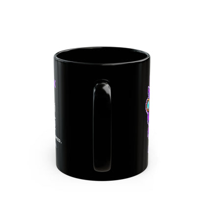 Fuzzwick – Uncertainty Principle pixel-art physics mug, black ceramic, view 5