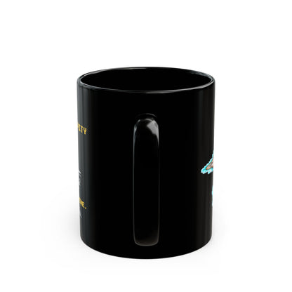 Dilatia – Time Dilation pixel-art physics mug, black ceramic, view 5