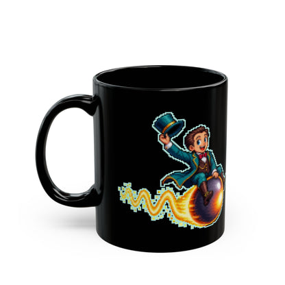 Debroglio – Matter Waves pixel-art physics mug, black ceramic, view 4