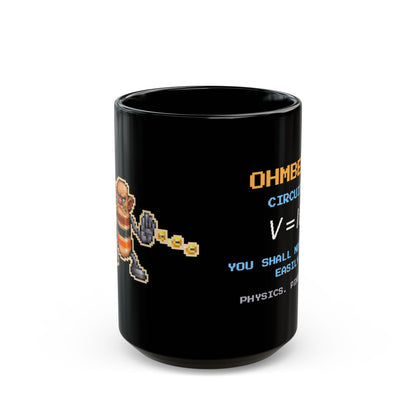 Ohmbert – Ohm’s Law pixel-art physics mug, black ceramic, view 2