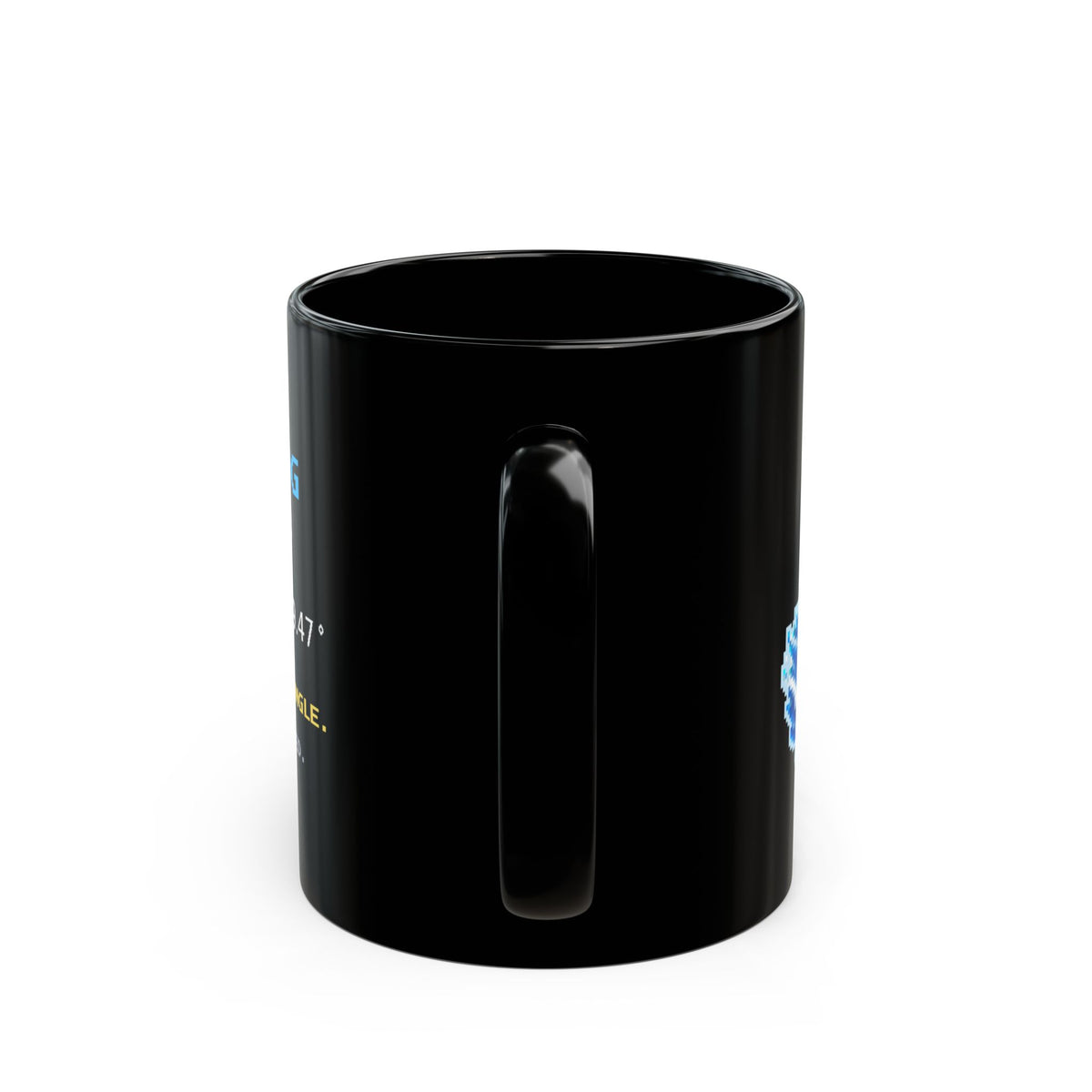 Wakewing – Kelvin Wake pixel-art physics mug, black ceramic, view 5