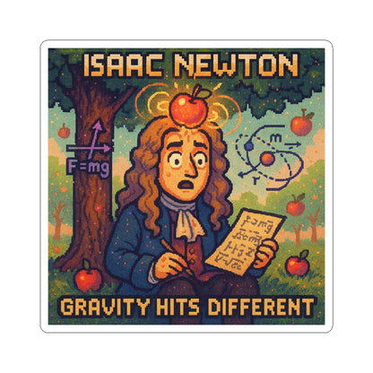 Isaac Newton Sticker – Gravity Hits Different | Physics Sticker - PixelatedPhysics
