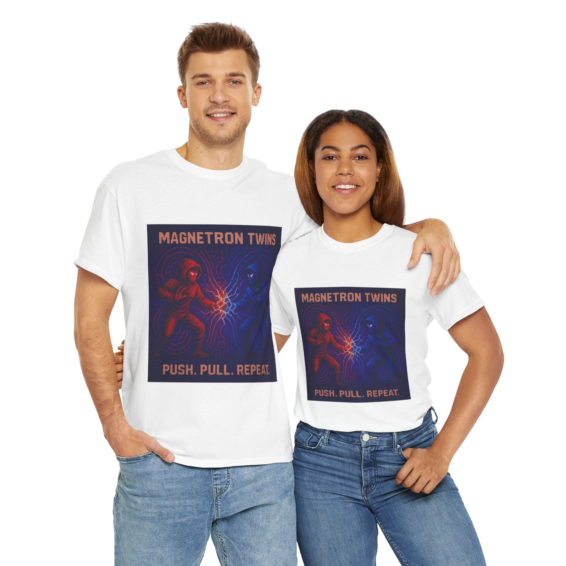 Magnetron Twins – Electromagnetism / Polarity Lock Pixel Tee - PixelatedPhysics