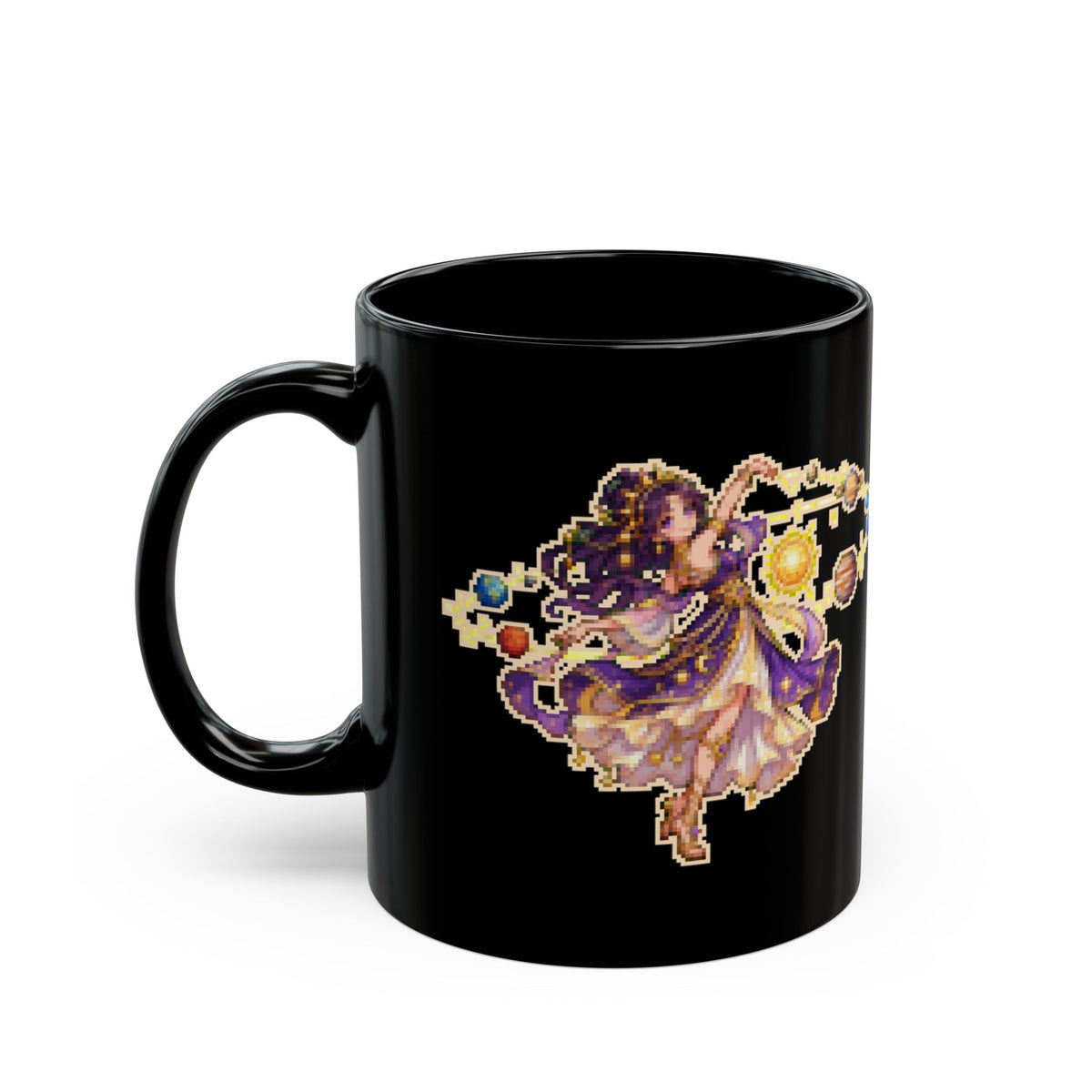 Keplora – Kepler’s Third Law pixel-art physics mug, black ceramic, view 4