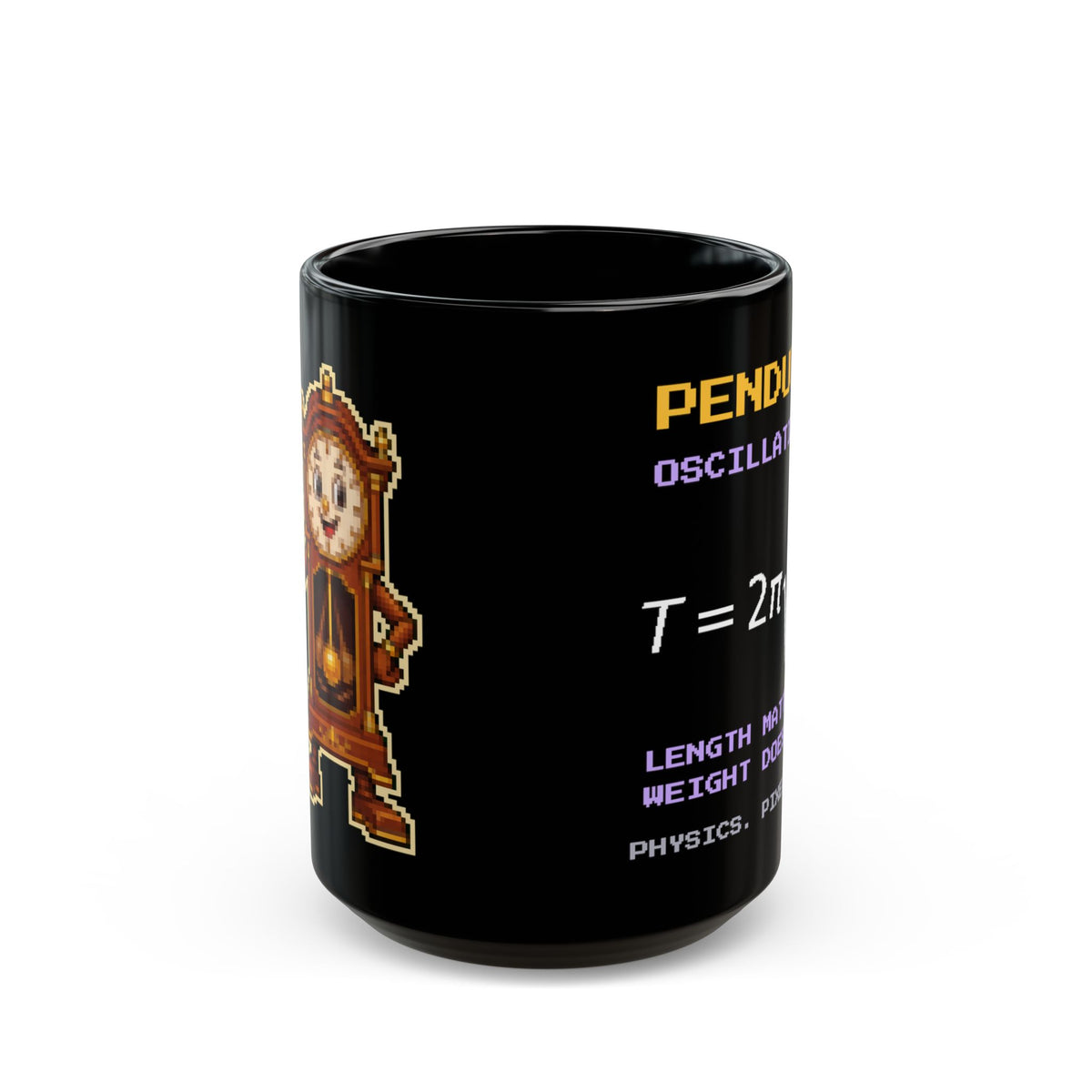 Pendulo – Simple Pendulum pixel-art physics mug, black ceramic, view 2