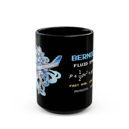 Bernoulla – Bernoulli’s Principle pixel-art physics mug, black ceramic, view 2