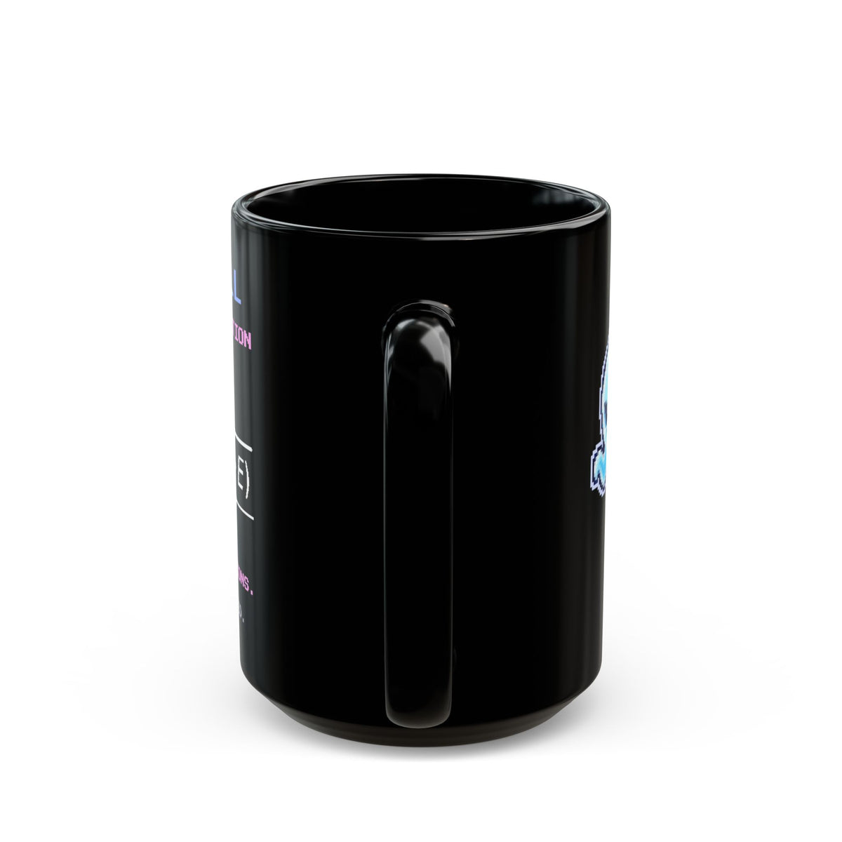 Ghostwall – Quantum Tunnelling pixel-art physics mug, black ceramic, view 8