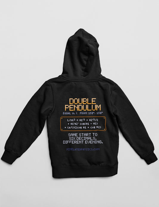 Double Pendulum Hoodie – TWO HINGES ARE ENOUGH | Pixelated Physics – flat back