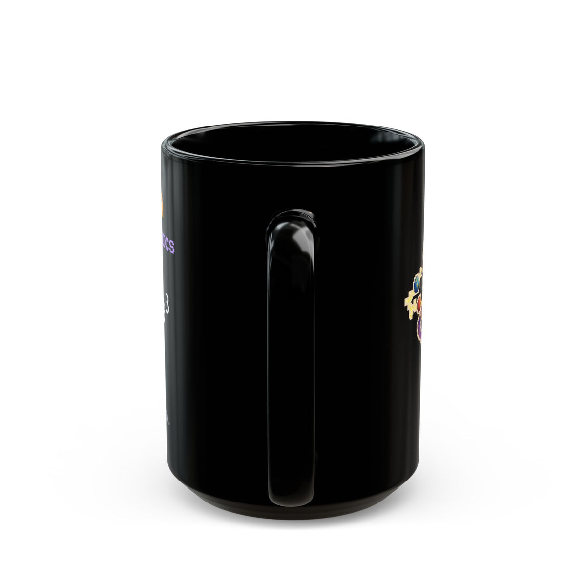 Keplora – Kepler’s Third Law pixel-art physics mug, black ceramic, view 8