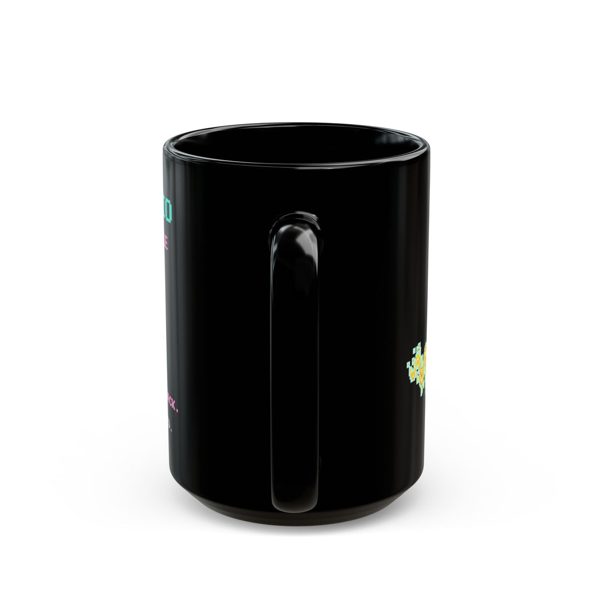 Debroglio – Matter Waves pixel-art physics mug, black ceramic, view 8