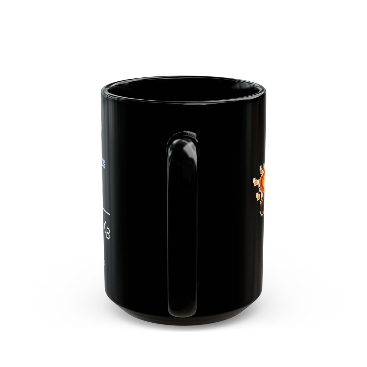 Hawkara – Hawking Radiation pixel-art physics mug, black ceramic, view 8