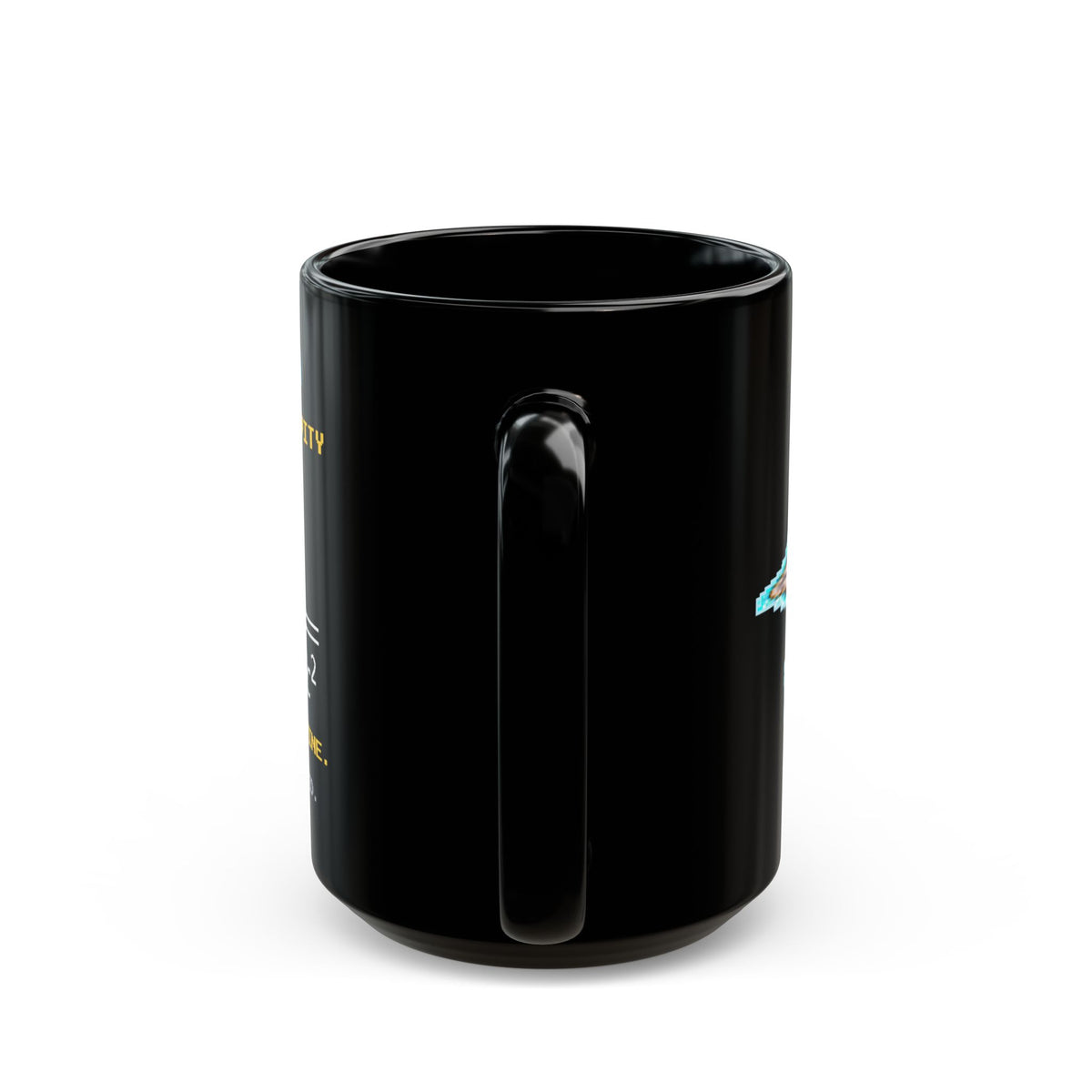 Dilatia – Time Dilation pixel-art physics mug, black ceramic, view 8