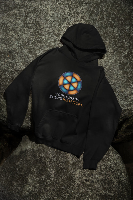 Drum Mode Hoodie – SOME DRUMS SOUND IDENTICAL | Pixelated Physics – flat front