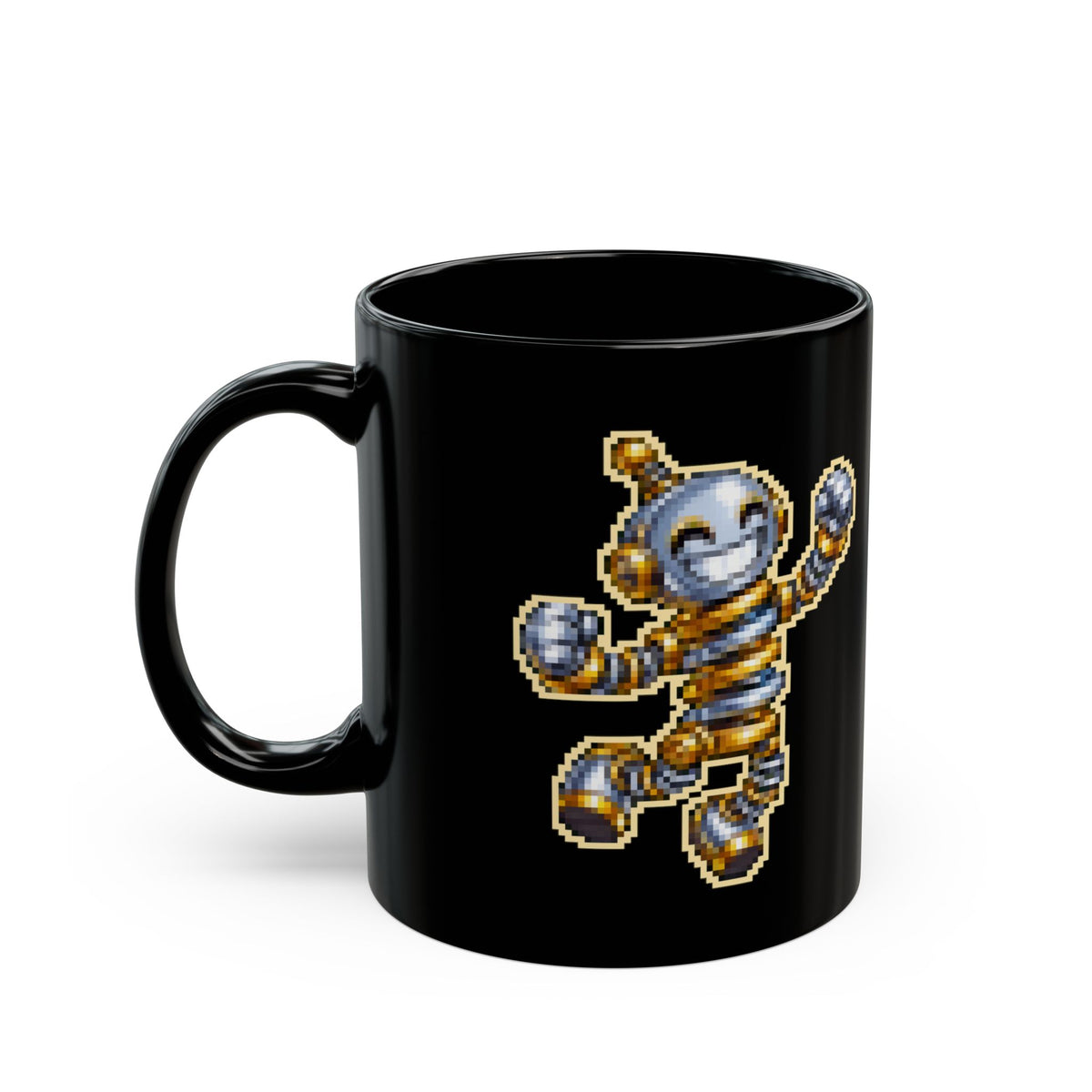 Springald – Hooke’s Law pixel-art physics mug, black ceramic, view 4