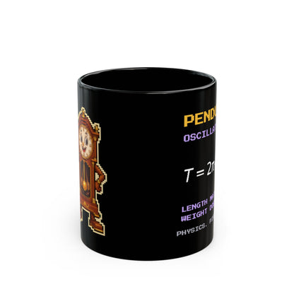 Pendulo – Simple Pendulum pixel-art physics mug, black ceramic, view 1