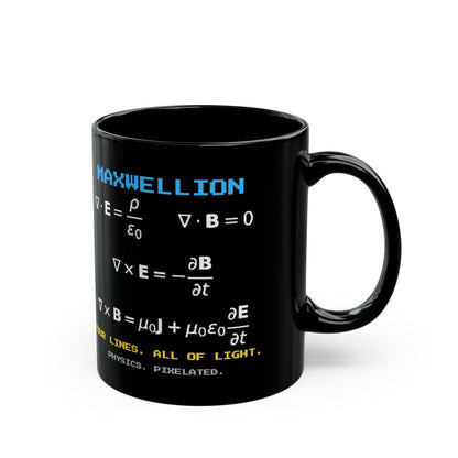 Maxwellion – Maxwell’s Equations pixel-art physics mug, black ceramic, view 3