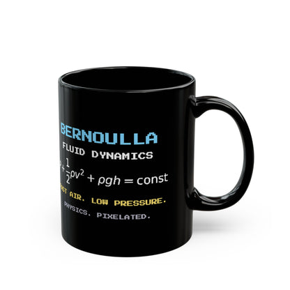 Bernoulla – Bernoulli’s Principle pixel-art physics mug, black ceramic, view 3