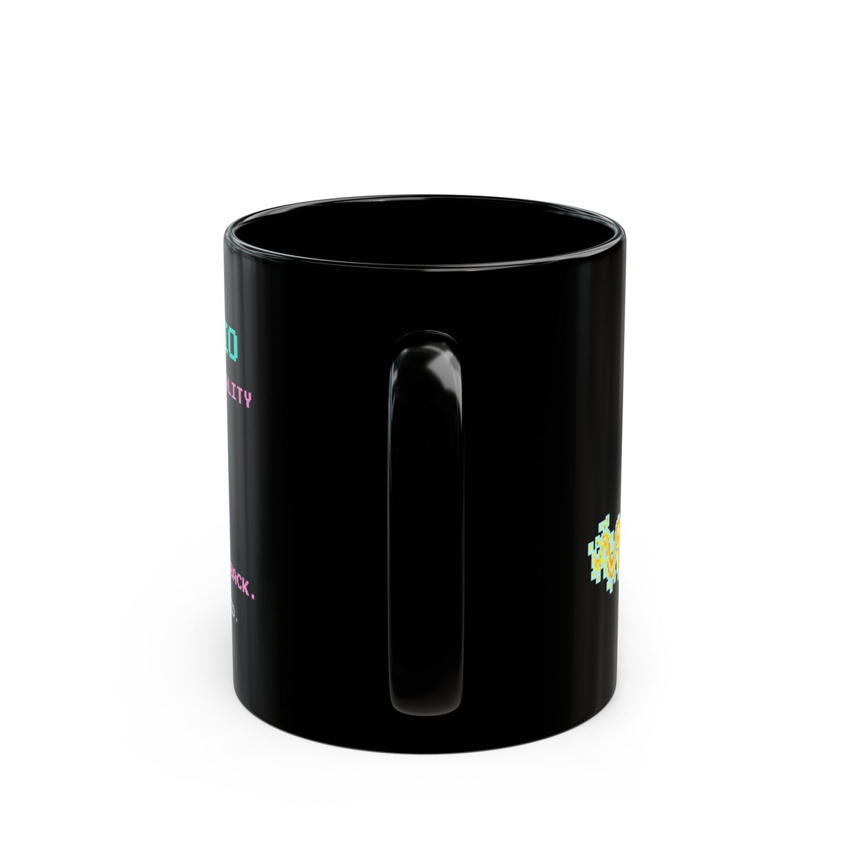 Debroglio – Matter Waves pixel-art physics mug, black ceramic, view 5