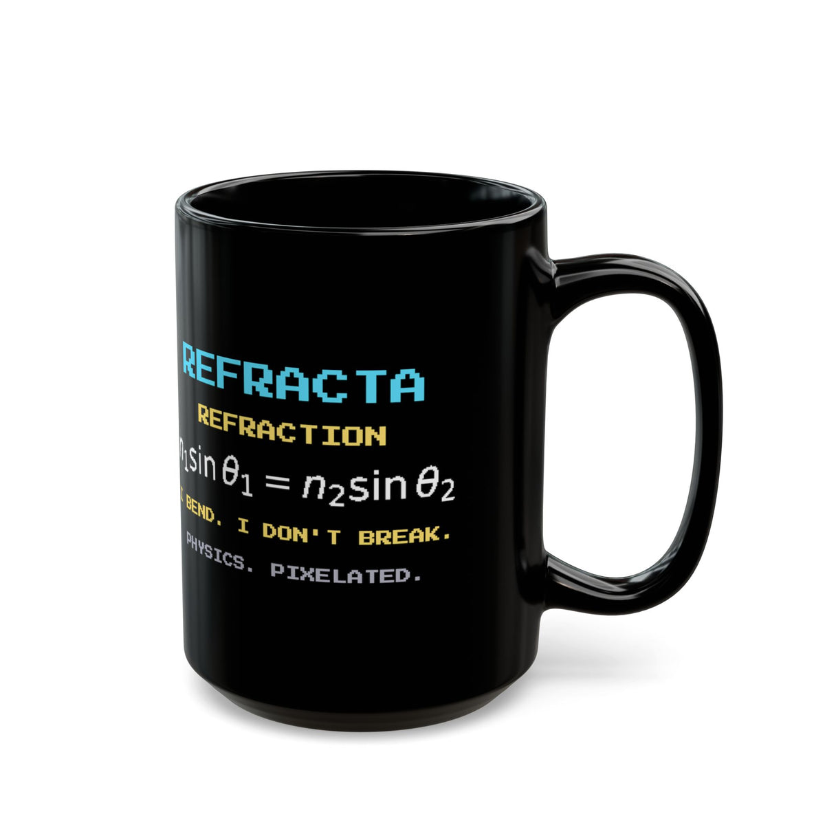 Refracta – Snell’s Law pixel-art physics mug, black ceramic, view 6